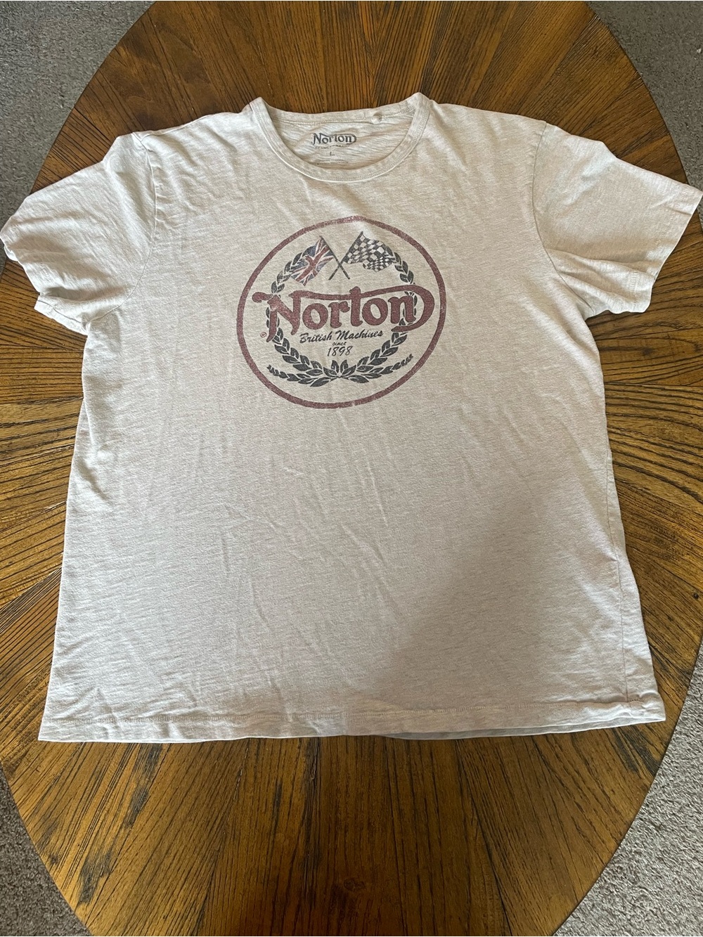 Lucky Brand White Tee with Muted Red Norton Motorcycles Logo